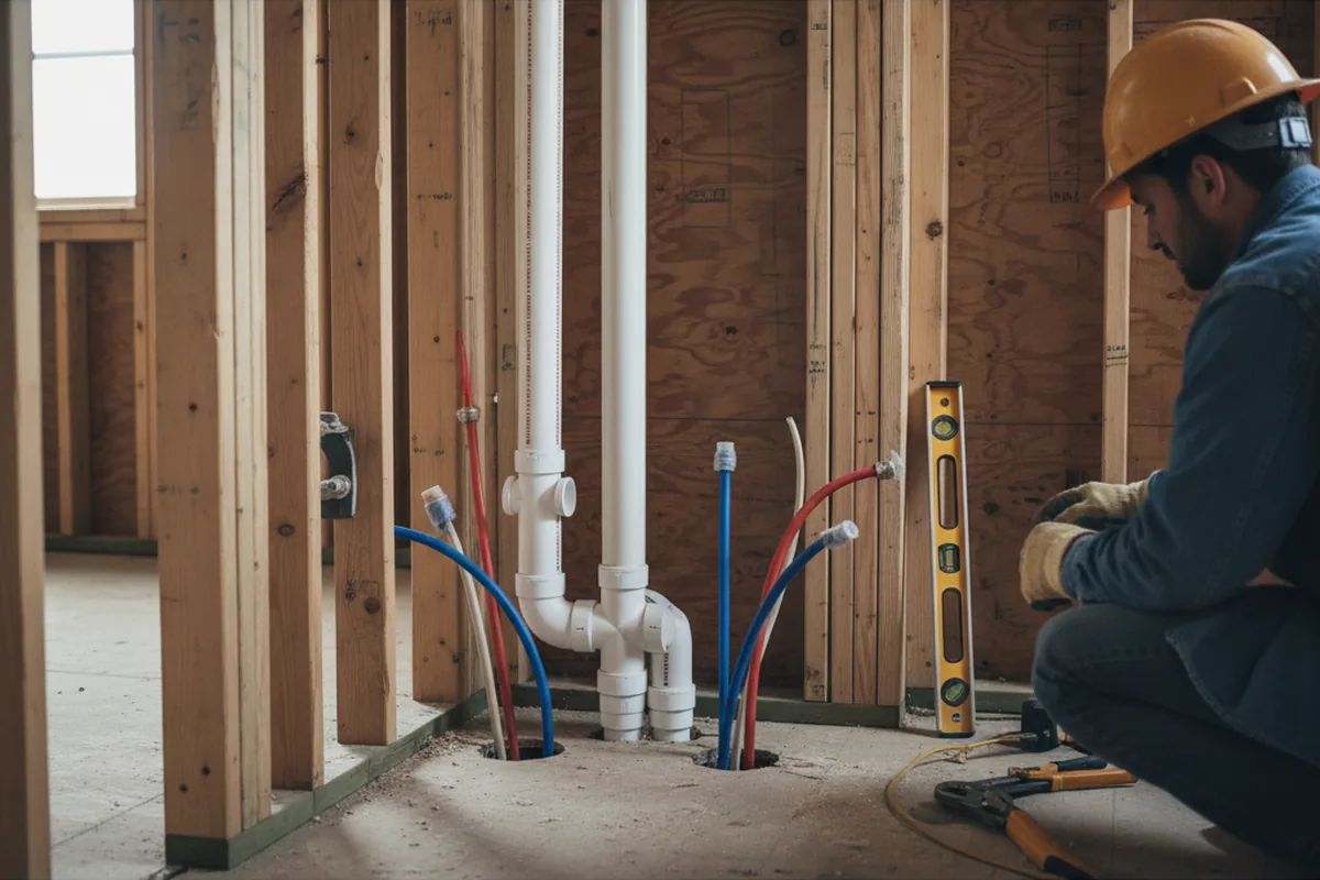 Drain and supply rough-in during Sump Pump Repair in Londonderry